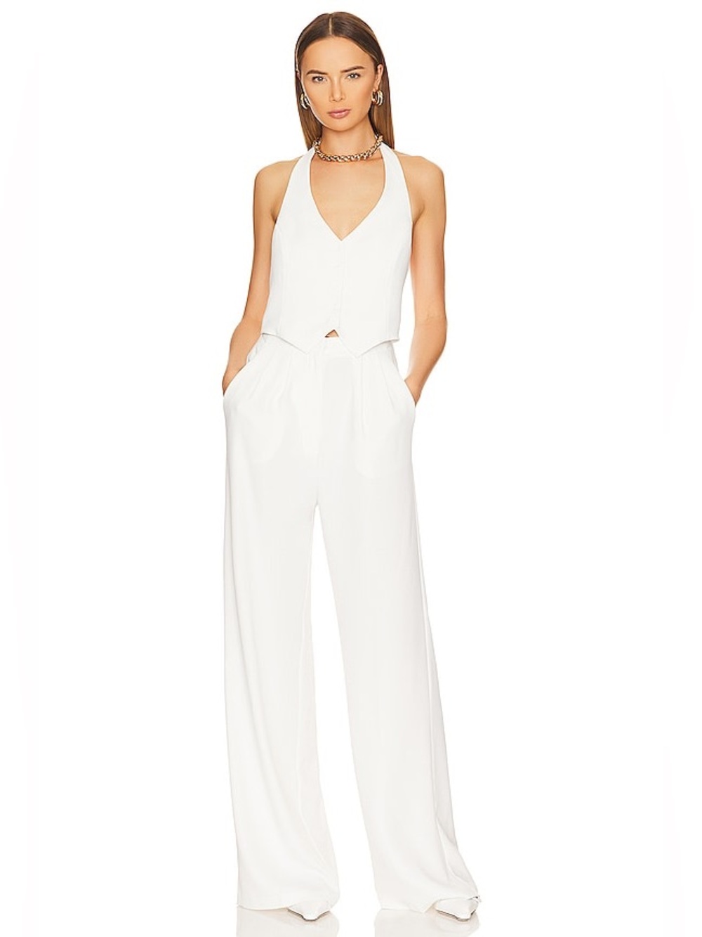 Amanda Uprichard Isadore Jumpsuit in Ivory Halter Vest Wide-Leg Jumpsuit Size XS